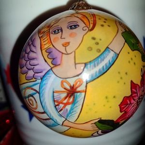 Glass Angel Christmas Ornament With Silk Box, Li Bien = Painted From The Inside
